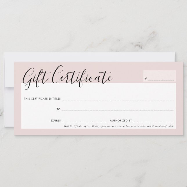 GIFT CERTIFICATE elegant chic blush pink rose gold Invitation (Front)
