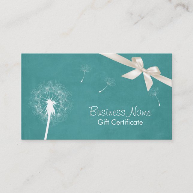 Gift Certificate | Elegant Teal Green Dandelion (Front)