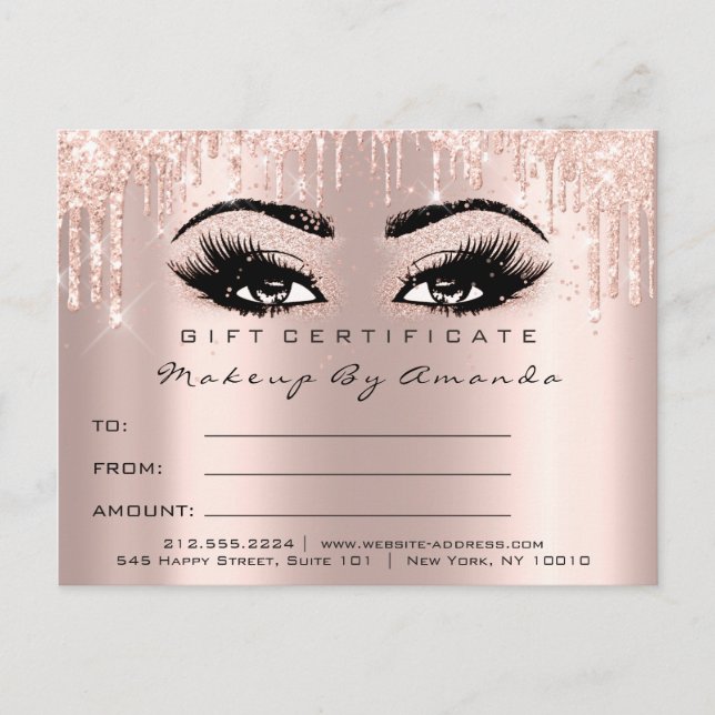 Gift Certificate Eyelashes Confetti Makeup Glam Postcard (Front)