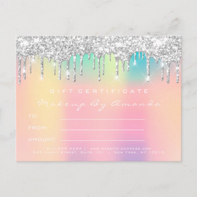 Gift Certificate Eyelashes Teal Makeup Holographic Postcard (Front)