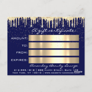 Gift Certificate Golden Drips Holidays Blue Navy Postcard