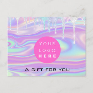 Gift Certificate Holograph Unicorn Logo Pink Drip Postcard