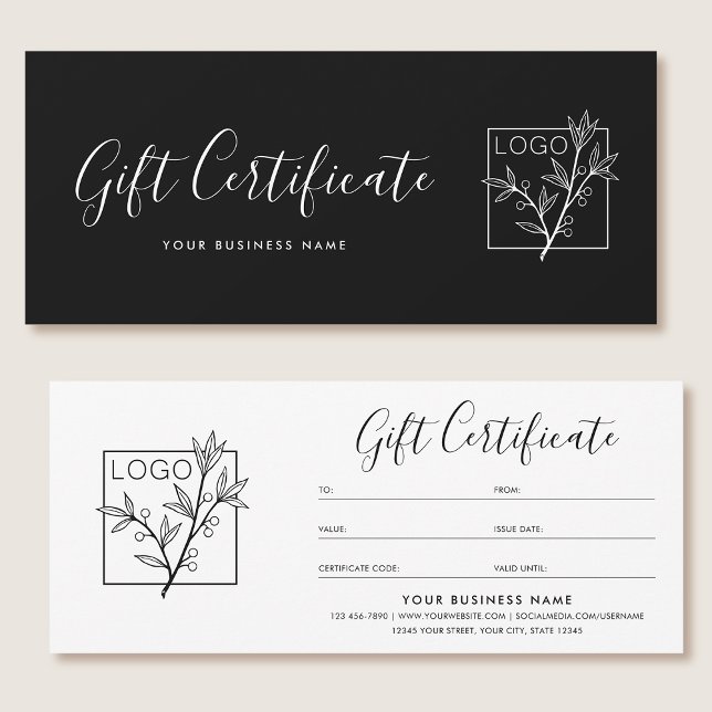 Gift Certificate Logo Script Minimalist Black (Creator Uploaded)