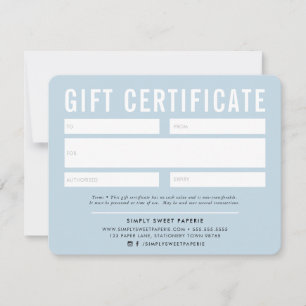 GIFT CERTIFICATE modern business pale blue
