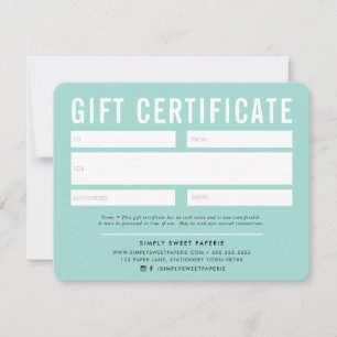 GIFT CERTIFICATE modern business pastel mint