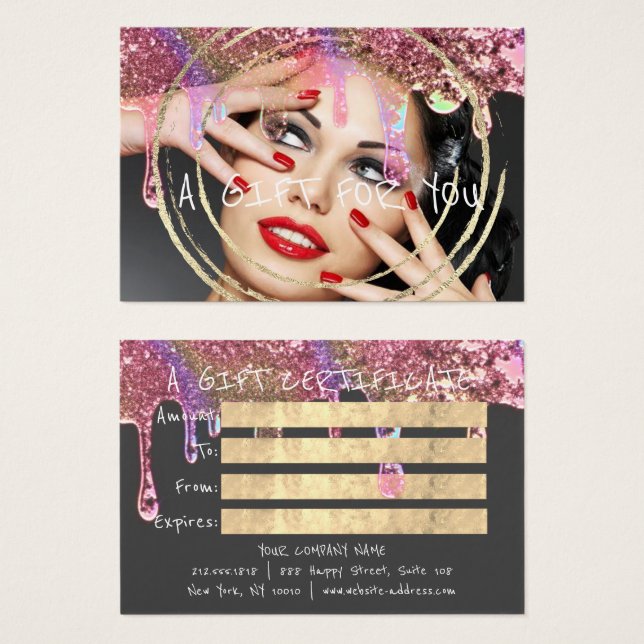 Gift Certificate Nails Hair Makeup Drip Grey (Front & Back)