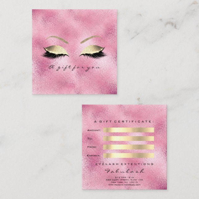 Gift Certificate Pink  Glitter Gold Lashes Makeup (Front/Back)