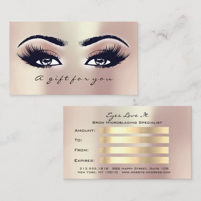 Gift Certificate Pink Rose Coral  Lashes Makeup (Front/Back)