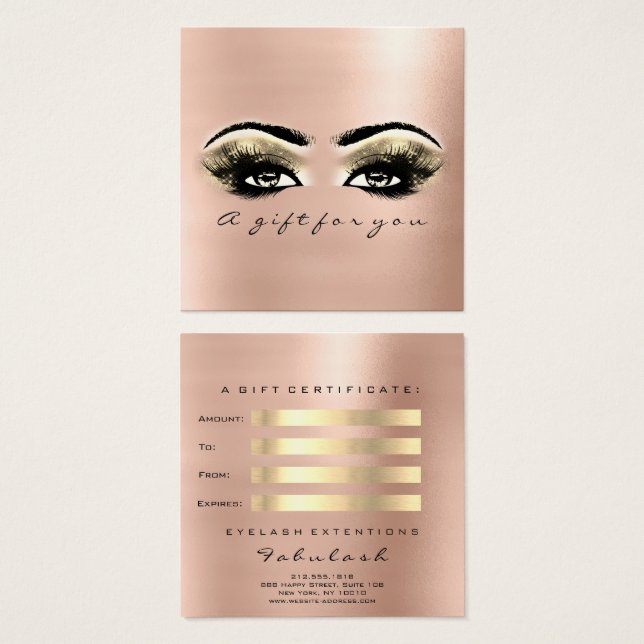 Gift Certificate Rose Blush Lashes Makeup Artist (Front & Back)