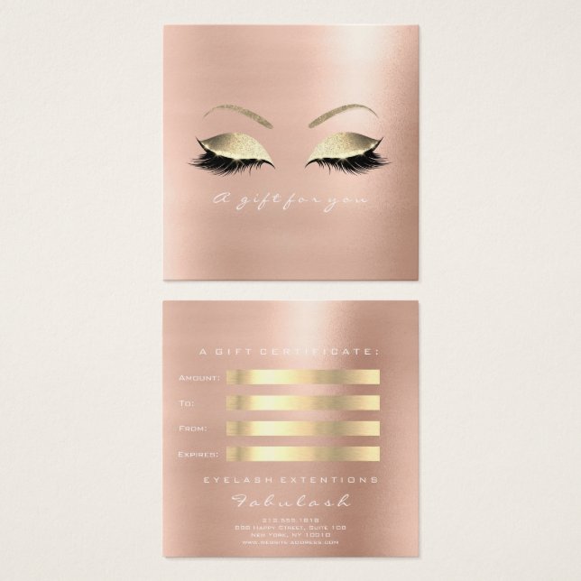 Gift Certificate Rose Glitter Gold Lashes Makeup (Front & Back)