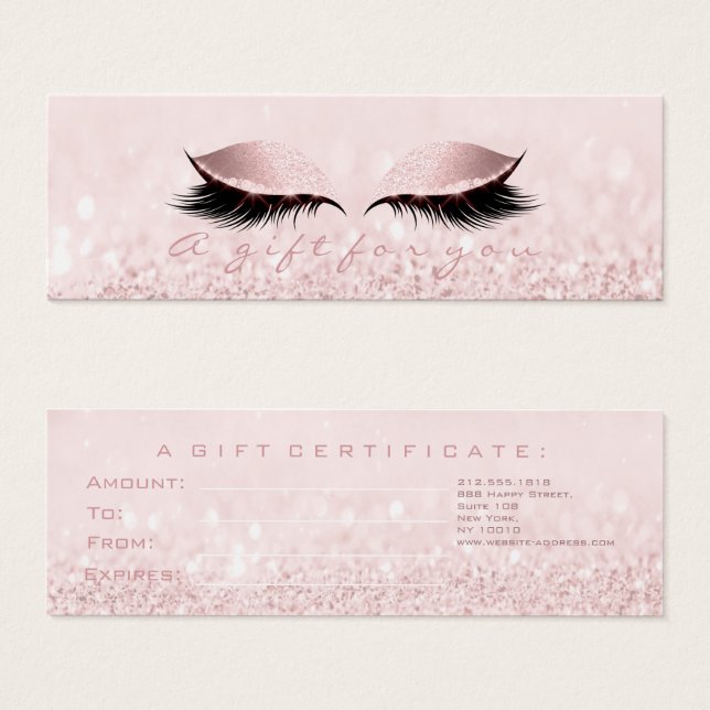 Gift Certificate Rose Pastel Pink Lashes Makeup (Front & Back)