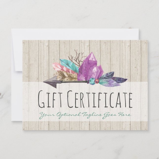 Gift Certificate Rustic Bohemian Crystals & Arrow (Front)