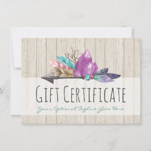 Gift Certificate Rustic Bohemian Crystals & Arrow