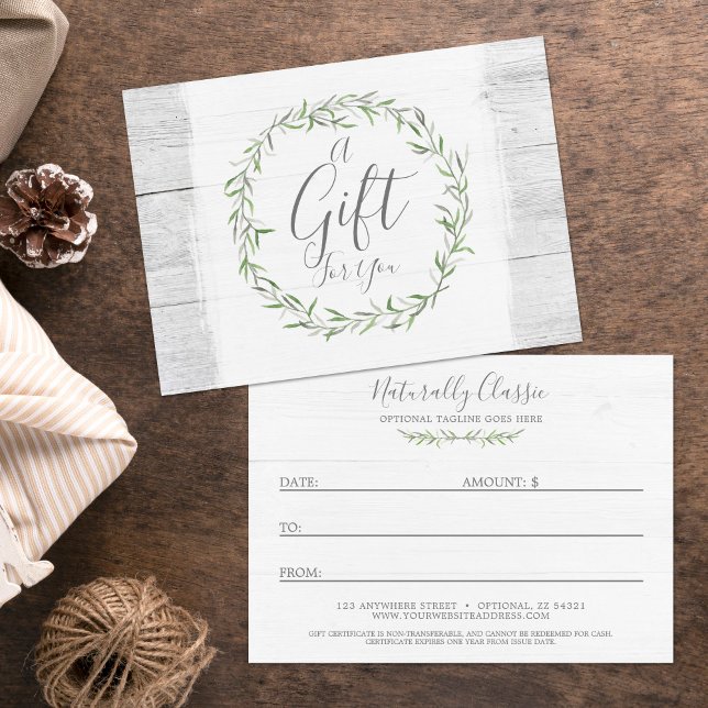 Gift Certificate Rustic Wood & Botanical Leaf (Creator Uploaded)