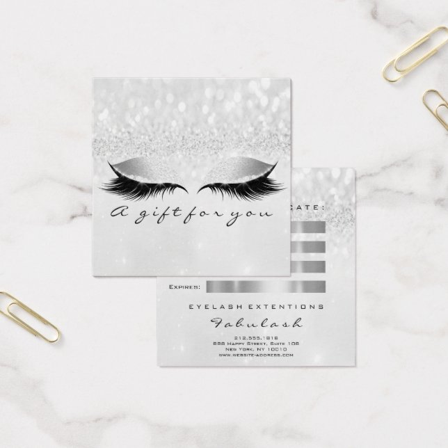 Gift Certificate Silver Glitter Lashes Makeup Grey (Office)