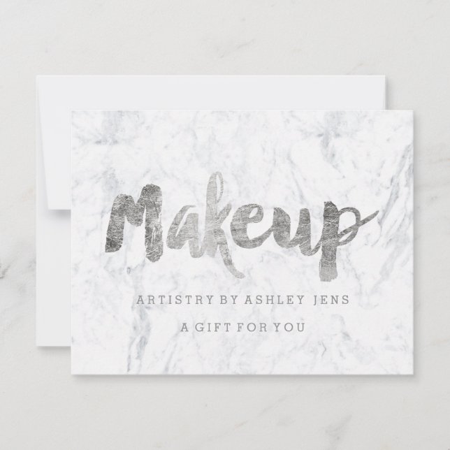 Gift certificate silver makeup script white marble (Front)