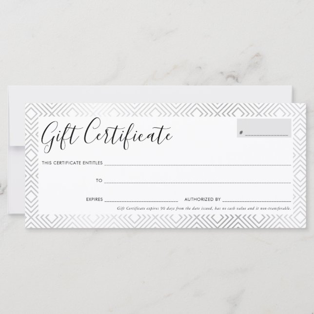GIFT CERTIFICATE stylish silver geometric pattern (Front)