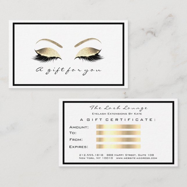 Gift Certificate White Glitter Gold Lashes Makeup (Front/Back)