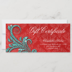 Gift Certificate Xmas Salon Glitter Swirl Red Blue