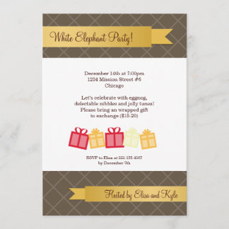Gift exchange gold ribbon brown Christmas party Invitation