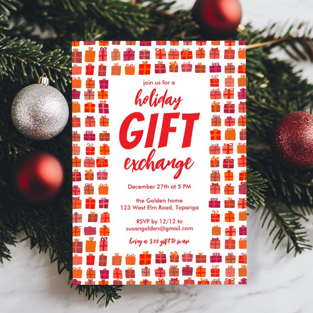 Gift Exchange Party Holiday Cute Gifts Hand Drawn Invitation (Gift Exchange Party Holiday Cute Gifts Hand Drawn Invitation
)