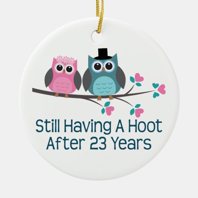 Gift For 23rd Wedding Anniversary Hoot Ceramic Ornament (Front)