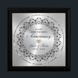 Gift For 25th Wedding Anniversary Gift Box<br><div class="desc">Commemorate your 25th wedding anniversary with this elegant design—a black ornate mandala on an Image of metallic silver texture.
They are embellished with white diamonds for every hour—customizable text in black inside a shiny silver circle.</div>