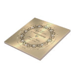 Gift for 50th Wedding Anniversary  Tile<br><div class="desc">Commemorate your 50th wedding anniversary with this elegant design—a black ornate mandala on an Image metallic gold background.
They are embellished with white diamonds —customizable text in black inside a shiny gold circle.</div>