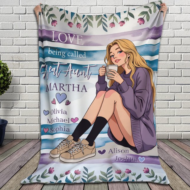 Gift for Aunt Custom Niece and Nephews Names  Fleece Blanket (Creator Uploaded)