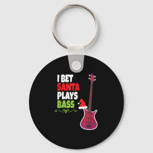 Gift for Bass Guitar Player Cool Santa Christmas Keychain
