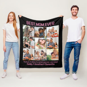Gift For Best Mom Ever Family Photo Collage Fleece Blanket