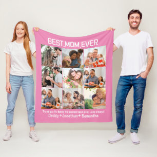 Gift For Best Mom Ever Family Photo Collage Fleece Blanket