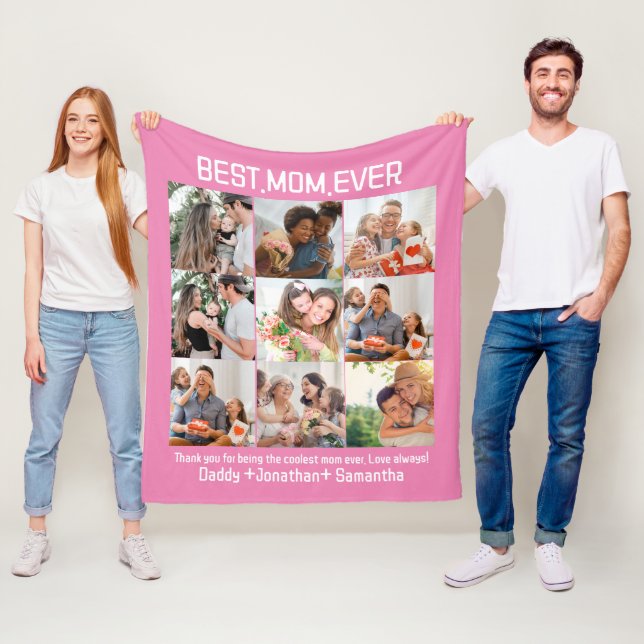 Gift For Best Mom Ever Family Photo Collage Fleece Blanket (In Situ)