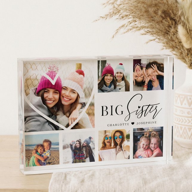 Gift For Big Sister 7 Photo Collage Heart BFFs Block (Big Sister BFF Heart Photo Collage Keepsake Gift)
