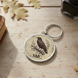 Gift for Bird Lover Vintage Raven Dark Academia Keychain
