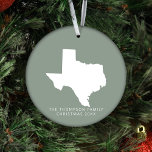 Gift For Couples Friends Clients Texas Christmas Ceramic Ornament<br><div class="desc">Introducing our "Texas Sage Green Ceramic Ornament with Photo, " a serene and personalized addition to your holiday decor. Crafted with care, this ceramic ornament features a calming sage green background adorned with a graphic of the state of Texas and provides space for you to add your cherished photo. The...</div>