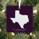 Gift For Couples Friends Clients Texas Christmas Metal Ornament<br><div class="desc">Introducing our Purple Texas Christmas Ornament, a distinctive and vibrant homage to the Lone Star State. This finely crafted ornament showcases the iconic outline of Texas in a striking shade of purple, seamlessly blending Texan pride with a festive flair. Whether adorning your own tree or offered as a thoughtful gift,...</div>