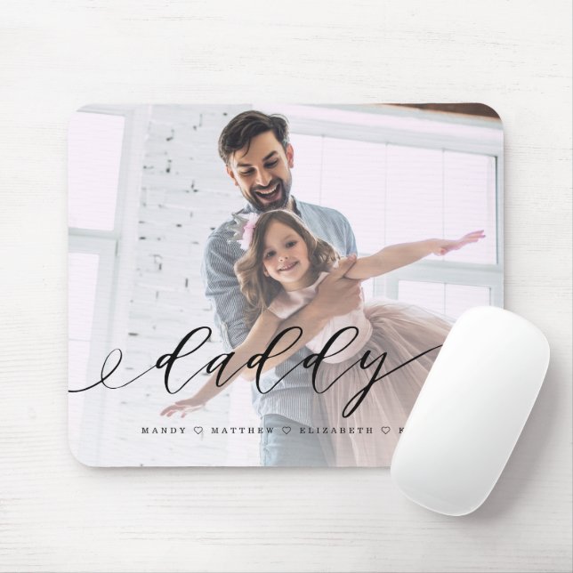 Gift for Dad | Daddy Black Script Overlay Photo Mouse Pad (With Mouse)