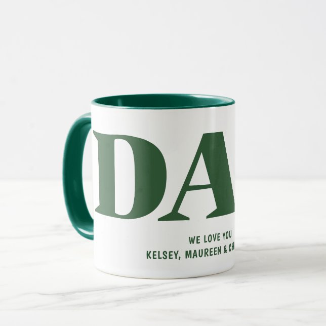 Gift for Dad with Children Names Green Coffee Mug (Front Left)