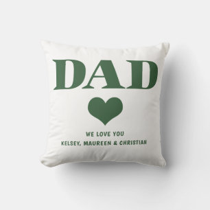 Gift for Dad with Children Names Green Throw Pillow