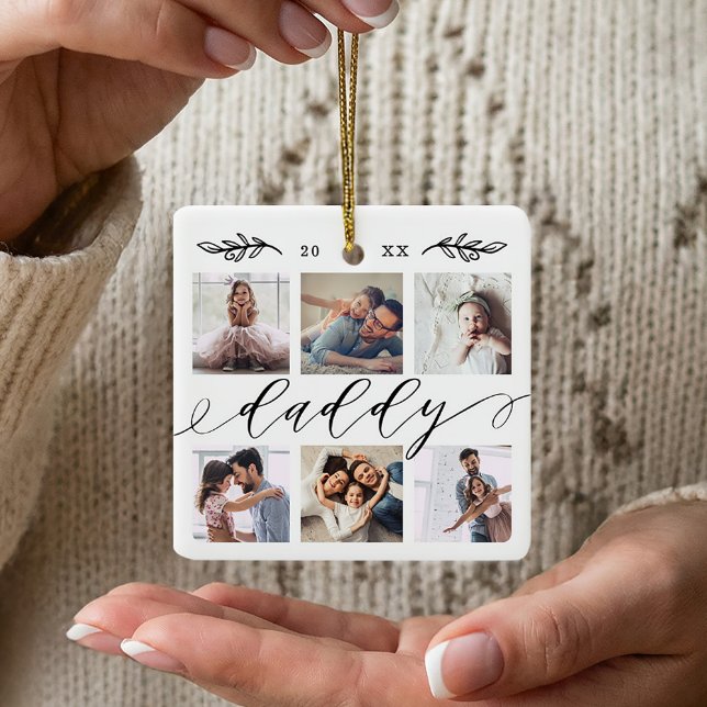 Gift for Daddy | Family Keepsake Photo Collage Ceramic Ornament (Gift for Daddy Personalized Family Photo Collage Ceramic Ornament)