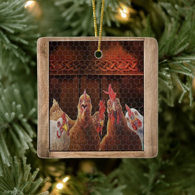 Gift For Famer Chicken Rooster Hen Coop Xmas Farm Ceramic Ornament (Tree)