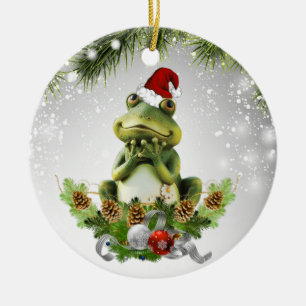 Gift For Frog Lover Flowers Green cottagecore  Ceramic Ornament