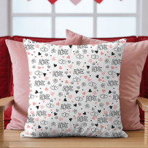 Gift for Girlfriend Valentine Pillow Sketch Hearts