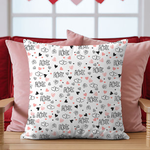 Gift for Girlfriend Valentine Pillow Sketch Hearts