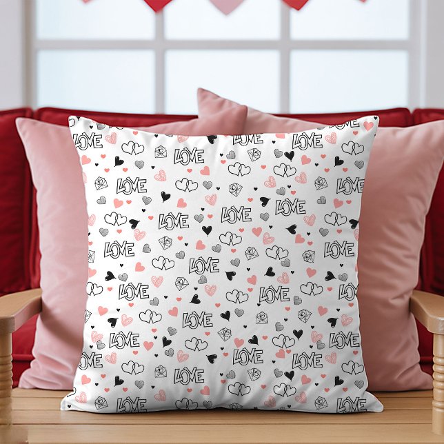 Gift for Girlfriend Valentine Pillow Sketch Hearts (Gift for Girlfriend Valentine Pillow Sketch Hearts)