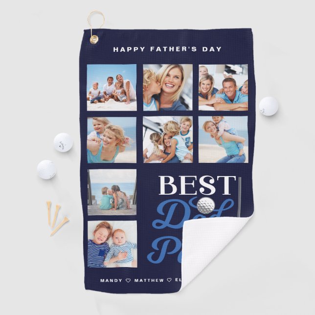 Gift for Golf Dad | Best Dad By Par Photo Collage Golf Towel (InSitu)