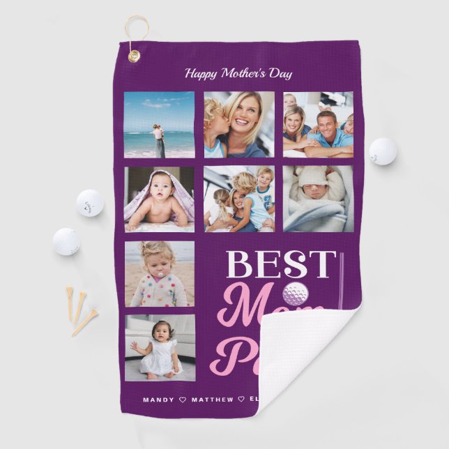 Gift for Golf Mom | Best Mom By Par Photo Collage Golf Towel (InSitu)