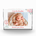 Gift for Grandma Newborn Grandchild     Photo Block<br><div class="desc">Hello Grandma Grandpa photo block-- welcomes the newborn baby girl and with important data -- their name and date of birth -- along with a priceless photo. Talk about a keepsake! Yes, easily change to Hello Mom or Dad -- the baby has arrived. Any design changes (you'd rather not include...</div>