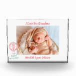 Gift for Grandma Newborn Grandchild    Photo Block<br><div class="desc">Hello Grandma Grandpa photo block-- welcomes the newborn baby girl and with important data -- their name and date of birth -- along with a priceless photo. Talk about a keepsake! Yes, easily change to Hello Mom or Dad -- the baby has arrived. Any design changes (you'd rather not include...</div>